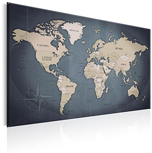 B&D XXL Tableau en Liège Mural Décoratif Carte du Monde 90x60 cm | Punaises Incluses, Panneau en Liège et Tableau sur Toile 2-en-1, Décoration Murale, Idéal pour Notes au Bureau, Idée Cadeau