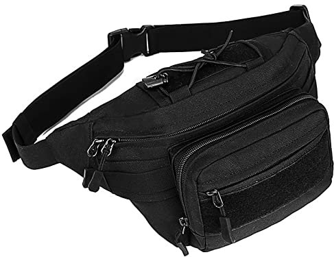 Huntvp® Taktische Gürteltasche Sport Hüfttasche Molle Bauchtasche Wasserabweisend mit Reißverschluss für Outdoor Laufen Reise Wandern Radfahren Camping, Schwarz-M