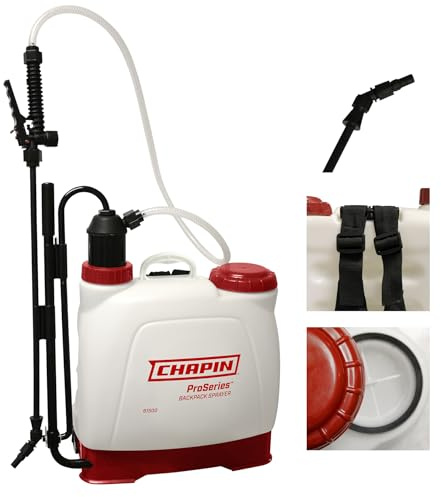 Chapin 61500 4-Gallon Made in USA Euro Style Backpack Sprayer with Poly Fan/Cone Nozzles, Cushion Grip Shut-Off, Padded Adjustable Straps, 2-Stage Filtration System, Translucent White