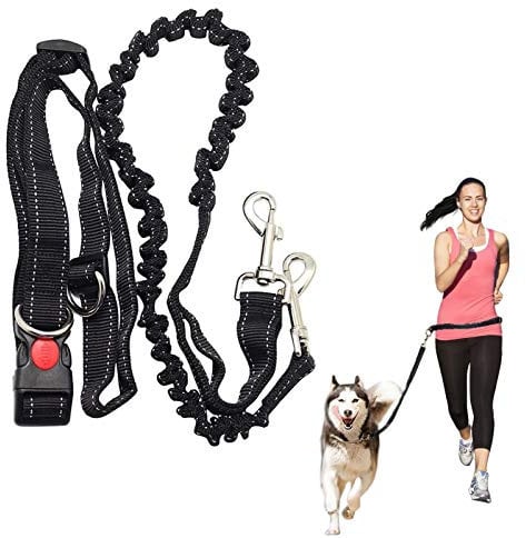 ADOGO® Hands Free Running Dog Lead, Multifunctional Adjustable Dog Leash, Dog Walking Lead, Adjustable Dog Seat Belt With Elastic Bungee And Reflective Stripe For Puppy, Large Dog Lead