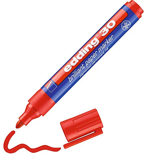 edding 30 Brillant-Papiermarker - rot - 1 Permanent Marker wasserfest - Rundspitze 1,5-3 mm - leuchtende Farben - lichtbeständige Markierung auf Papier, Karton, Kunststoff, Metall oder Glas
