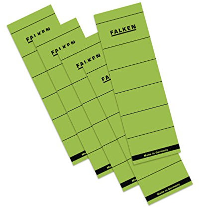Original Falken 10er Pack Ordner-Rückenschild. Made in Germany. Etiketten 60 x 190 mm selbstklebend für 8 cm breite Ordner grün