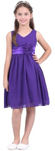 TiaoBug Enfant Fille Robe Soirée Princesse Mariage Cérémonie Ceinture à Fleur Organza Mousseline Robe Demoiselle d'honneur Robes de Fête Carnaval 2-14 Ans Violet 4 Ans