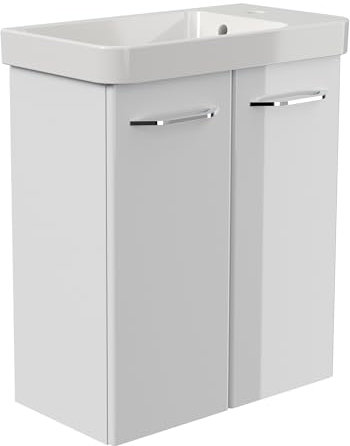 FACKELMANN Mini-Waschtischunterschrank Milano/Badschrank mit Soft-Close-System/Maße (B x H x T): ca. 52 x 61 x 27,5 cm/Schrank fürs Badezimmer mit 2 Türen/Korpus: Weiß/Front: Weiß