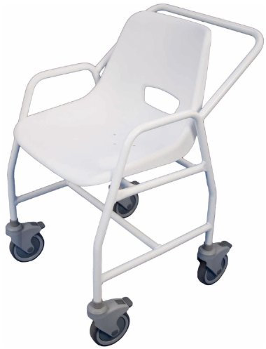 Aidapt Mobile Shower Chair with Locking Castors, Hand Grips and Push Bar. For Elderly, Disabled, Pregnant or Unsteady on their Feet Users