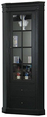 Amaretta Eckvitrine, Eckschrank, Vitrinenschrank, antik patiniert, schwarz, 55x55x200 cm