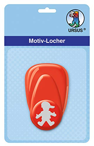 Ursus 19470009 - Motivlocher mit Hebel klein, Junge, rot, ausgestanztes Motiv ca. 16 mm, aus Kunststoff mit Metallstanze, geeignet für Grammaturen von 160 220 g /qm