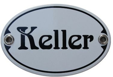 Türschild Keller Emaille Schild Jugendstil 7 x 10,5 cm Emailschild weiß (ohne Holzrahmen)