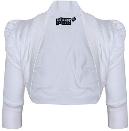 New Kids Girls Ruched Sleeve Stylish Shrug Bolero Cropped Cardigan 2 3 4 5 6 7 8 9 10 11 12 13 Years White