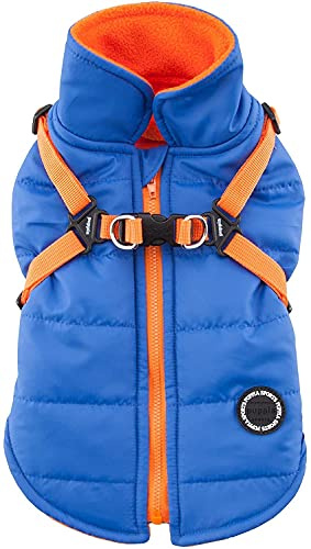 Puppia Dog Coats for Small and Medium Dogs - Waterproof Dog Coat with Harness Lined with fleece for pleasant warmth, Blue, M