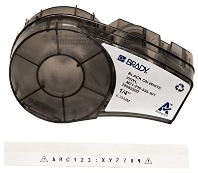 Brady Vinyl-Etiketten für Etikettendrucker M211 & M210 - Vinyl-Klebe-Druckeretiketten -Schwarz auf Weiß (6.35mm x 6.40m) - M21-250-595-WT
