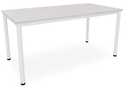 Dila GmbH Schreibtisch/Besprechungstisch in verschiedenen Größen und Farben weißes Metallgestell Konferenztisch Arbeitstisch (B: 160 cm x T: 80 cm, Lichtgrau)