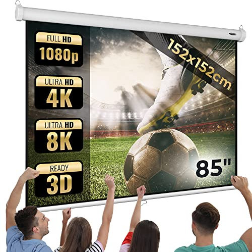 Jago® Ecran Projection - 1:1, 4:3, 16:9, HD 4K 3D, Manuel Extensible, Gain 1,0 - Projecteur Video, Videoprojecteur Portable, Écrans de Projection TV et Home Cinema (152x152 cm - 85)