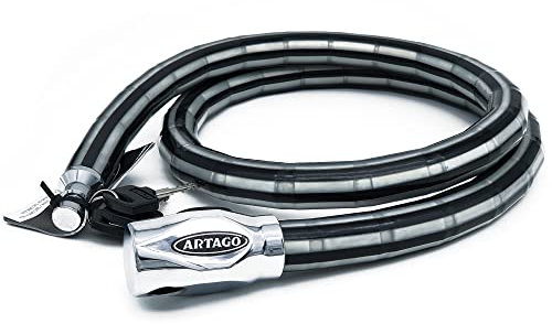 Artago 5315 Pitón Antirrobo Moto Alta Gama, Cerradura Alta Seguridad DISC-TECH ART+, Cierre Blindado Giratorio, Tapa Anti-Polvo, Candado Articulado Cadena Antirrobo para Moto, Scooter, Bici, 150 cm