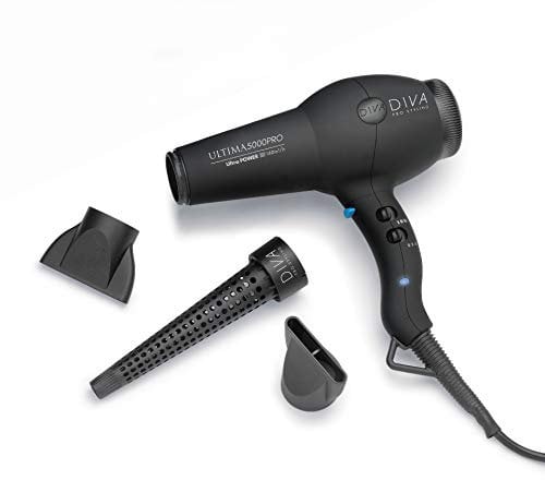 Diva Professional Styling Ultima 5000 Black Rubberised Hairdryer with Wand