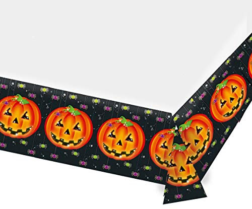 Amscan 5711591 - Tischdecke Kürbis, aus Plastik, Größe 137 x 243 cm, Deko, Tuch, Tischläufer, Pumpkin, Spider, Spinne, Halloween, Horror-Party