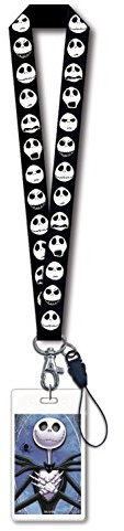 Cordon avec porte-carte d'identité Motif Jack Skellington Noir