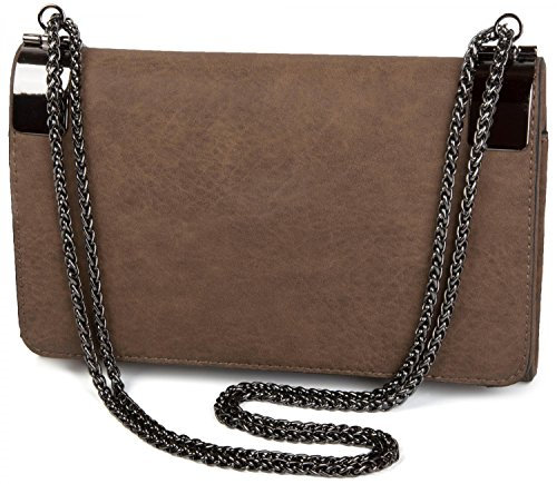styleBREAKER Clutch, Abendtasche mit Metallspangen und Gliederkette, Vintage Design, Damen 02012046, Farbe:Braun