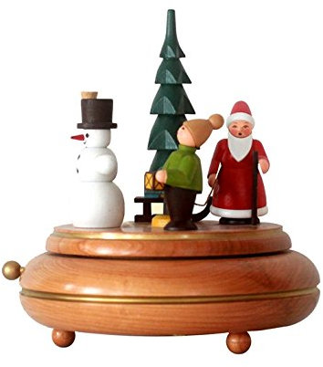 Rudolphs Schatzkiste Spieldose mit Weihnachtsmann & Schneemann Höhe=18cm NEU Spieluhr Spielwerk Schnee Figur Seiffen Erzgebirge Holz Dekoration Weihnachten Spieldose
