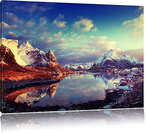 Pixxprint Schneelandschaft in Norwegen, Größe: 100x70cm, Leinwandbild, fertig gespannt, Wandbild, Dekoration, Kunstdruck, kein Poster