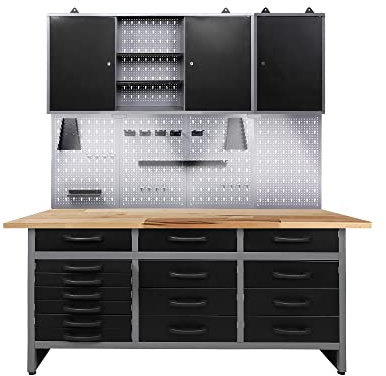 Ondis24 Werkstatteinrichtung 160 cm breit,2 x Werkzeugschrank, Werkzeugwand mit LED Beleuchtung