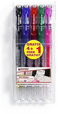edding 2185 Gel-Roller - 4+1 GRATIS: 5er Set - Strichbreite 0,7 mm - Zum besonders weichen, präzisen und ermüdungsfreien Schreiben in Schule, Büro, Homeoffice