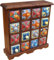 GURU SHOP Apothekerschränkchen mit Bunten Keramik Schubfächern, Gewürzkiste - 4x4 Fächer, Braun, 32x32x10 cm, Dosen, Boxen & Schatullen