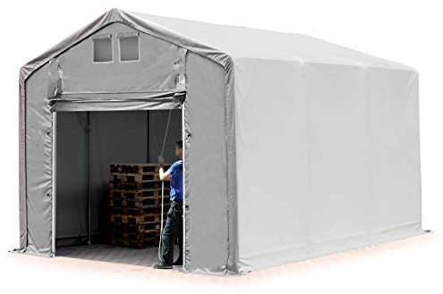 TOOLPORT Storage Tent 4x6 m Industrial Tent PVC 850 N grey 3m side height with pull up gate