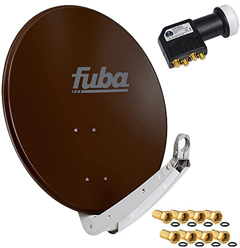 FUBA 4 Teilnehmer Digital SAT Anlage DAA650B braun + Hochwertiger Marken Quad LNB 0,1dB Full HDTV 4K + 8 x Vergoldete F-Stecker