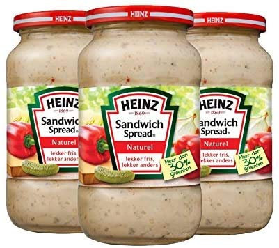 Heinz - Sándwich para untar - Naturel - 3 botellas - 450g por botella - Crema de ensalada - Sin conservantes - Untable ligero - Con trozos de verduras crujientes