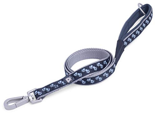 Petface Signature Padded Dog Lead, Medium, Black Paws | Strong & Durable Material, Metal Snap Clip, Stylish Black Paw Print, Comfortable for Walking
