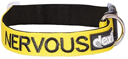 NERVOUS (Give Me Space) Yellow Colour Coded S-M L-XL Dog Collars PREVENTS Accidents By Warning Others Of Your Dog In Advance (L-XL)