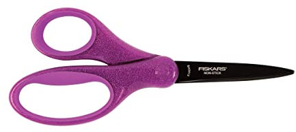 Fiskars Schülerschere, Ab 10 Jahren, Länge: 17 cm, Für Rechts- und Linkshänder, Rostfreie Stahl-Klinge/Kunststoff-Griffe, Lila, Glitter, 1023916