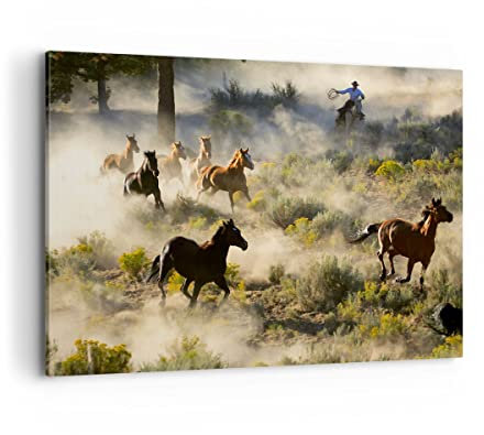 ARTTOR Bilder auf Leinwand 100x70cm Leinwandbild Cowboy Cowgirl Pferd Groß Wanddeko Bild Schlafzimmer Küche Deko Wandbilder Dekoration Wohnzimmer Wall Decor Canvas Wand Kunstdruck Art AA100x70-2201