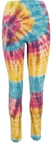 GURU SHOP Unikat Batik Damen Leggings, Stretch Hose Für Frauen, Yogahose - Gelb/bunt