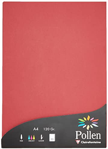 Clairefontaine 4293C - Étui de 50 Feuilles - Format A4 (21x29,7cm) - 120g/m² - Coloris Bordeaux - Papier d'Invitation Evènements et Correspondance - Gamme Pollen - Papier Premium Lisse