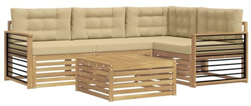 vidaXL Outdoor-Sofagarnitur mit Kissen 6 pcs Weiß und Beige Polyester, Patio Loungeset, modernes Sofa für draußen, wetterbeständiger Gartenspaß, Bequeme Terrassenmöbel