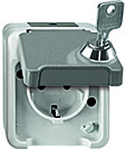 Schneider Electric Merten MEG2416-8029 Aufputz SCHUKO-Steckdose mit Berührungsschutz, abschließbar mit verschiedenen Schließungen,Schutzkontaktsteckdose, IP44,lichtgrau, AQUASTAR