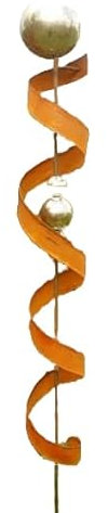 Gartendekoshop24 – Gartendeko Roststecker, Metallstab, 200 cm, Edelrost, mit 4 Edelstahlkugeln, wetterfest. Handgemachter Roststab, Rost-Skulptur – Tolle Geschenkidee!