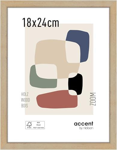 accent by nielsen Holz Bilderrahmen Zoom, 18 x 24 cm, Gold | Holz Fotorahmen im Hoch- & Querformat zum Auftstellen und Aufhängen Gold gebürstet Echtglas