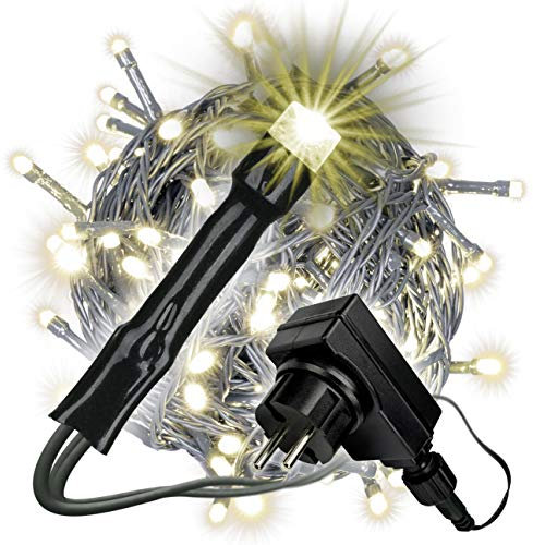 Nipach GmbH 300 LED Lichterkette warm weiß für Innen Aussen grünes Kabel Trafo Timer 40 Meter Weihnachtsbeleuchtung Weihnachtsdeko Partydeko Partylichter
