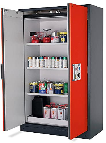 Gefahrstoffschrank, BxTxH 1200x615x1955 mm, 3 Böde n, 1 Auffangwanne mit Lochblecheinsatz, inkl. AGT