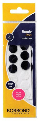 Korbond 24 Piece Black & White Stick 12 Sets of Small & Large Self Adhesive Hook & Loop Dots