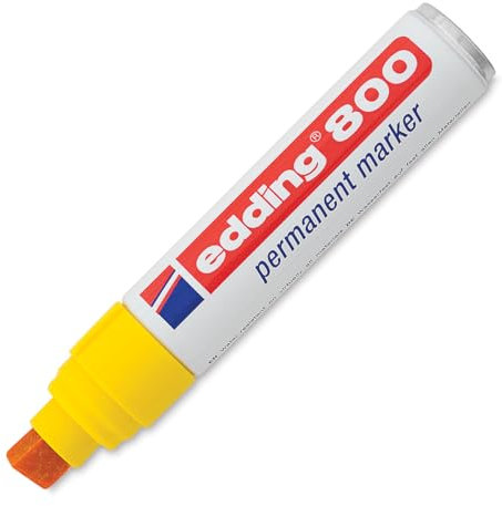 edding 800 Permanentmarker - gelb - 1 Stift - Keil-Spitze 4-12 mm - für breite Markierungen - wasserfest, schnell-trocknend, wischfest - für Karton, Kunststoff, Holz, Metall, Glas
