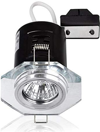 MiniSun | Fire Rated Clear Glass and Chrome Contemporary Octagon Recessed Ceiling Downlight | LED Bulbs, Home Décor & Improvement Essential | Includes Bulb [3000K Warm White]