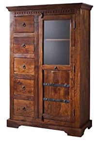 MASSIVMOEBEL24.DE Oxford Vitrine Akazie 95x45x147, Farbe:Dunkelbraun lackiert, Größe:95x45x147 cm (BxTxH)