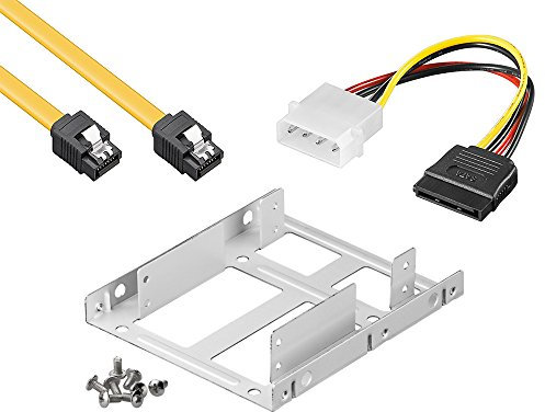 baytronic Einbauset doppelter Einbaurahmen für 2X 2,5 Festplatten/SSD's auf 3,5 Adapter Mounting Frame Halterung Schienen inkl. 30cm SATA Kabel + 4Pin Sata Adapter