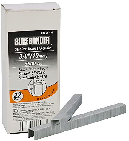 Surebonder 3/8-Inch 22 Gauge Upholstery Staples, 5000 Count, Pack of 1