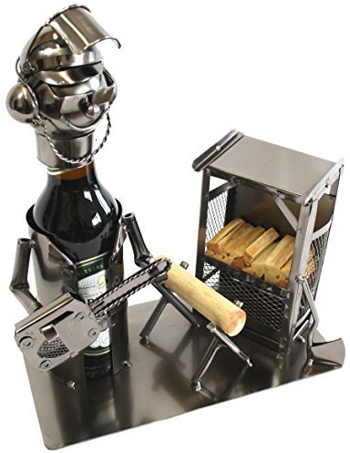 Extravaganter Bier Flaschenhalter Holzfäller aus Metall Höhe 24 cm