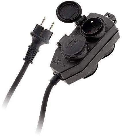 Zenitech - 4 Steckdosen Verbindungsdose IP44-3G 1.5mm² H07RN-F Kabel - Kindersicherung Für Außengebrauch - NF Zertifiziert - Schwarz - 5m Länge